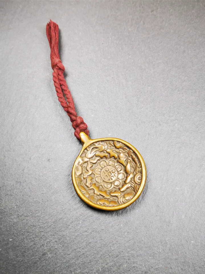 Gandhanra Antique SIPAHO(srid pa ho) Amulet, Tibetan Buddhist Astrology Badge,12 zodiac Melong Mirror, Jiugong Bagua Badge,30 Years Old
