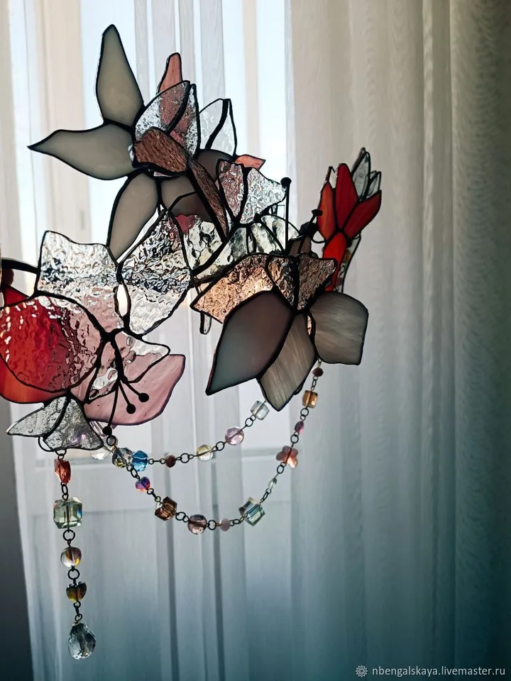 3D White and Pink Stained Glass Branch, 3D White-and-Blush Branch, 3D Stained Glass White and Pink Branch, White and Blush 3D Glass Twig, Delicate Pink & White Glass Floral Stem, Layered Stained Glass Blossom Branch, Handmade 3D Art Glass Flower Spray