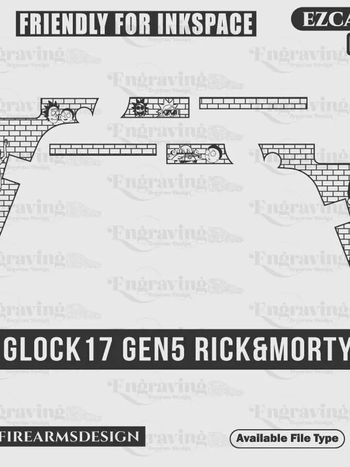 Glock 17 gen 5 Rick and Morty Svg,lasercut,laserengraving,fiberlaser,engravingfiles,laserpattern,engravingdesign,engravingpattern,metalart