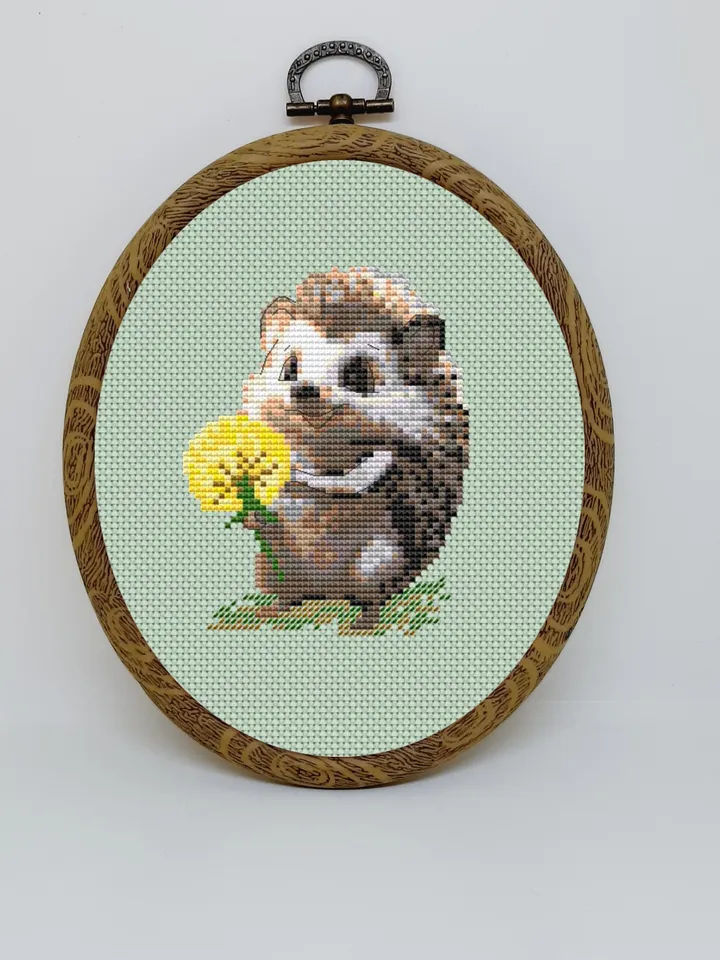 Hedgehog and dandelion pattern pdf cross stitch, small design easy embroidery DIY, art 3