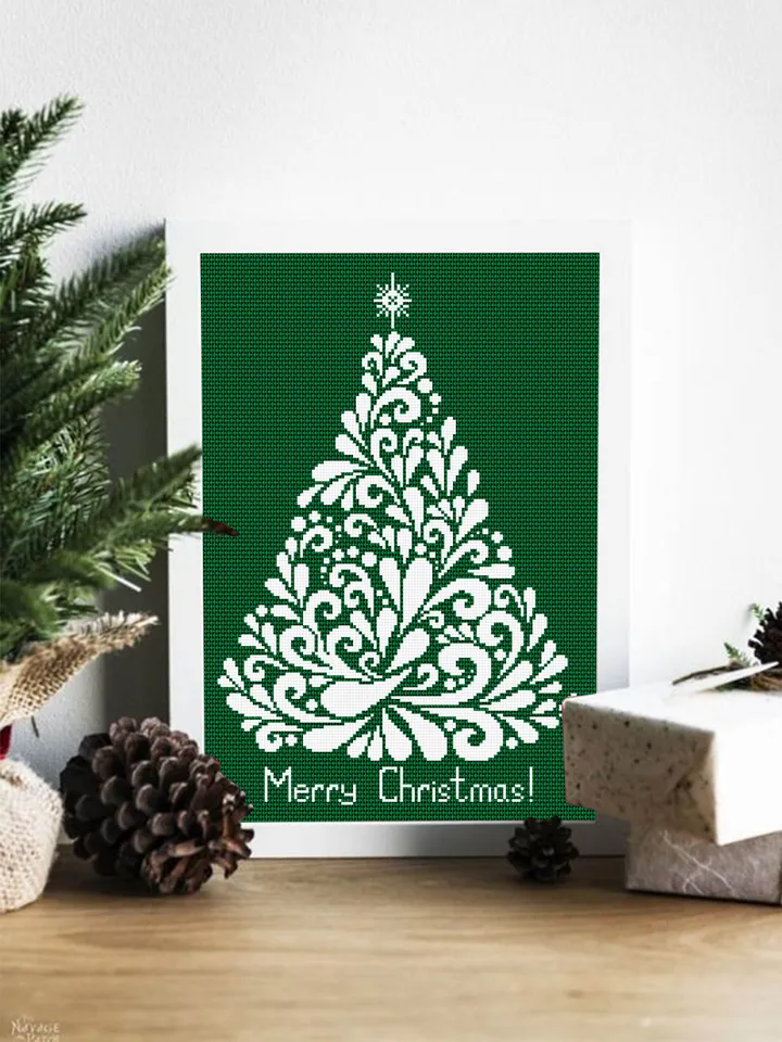 Christmas Tree cross stitch pattern download PDF Merry Christmas pattern digital Monochrome cross stitch Holiday embroidery Home decor #N18