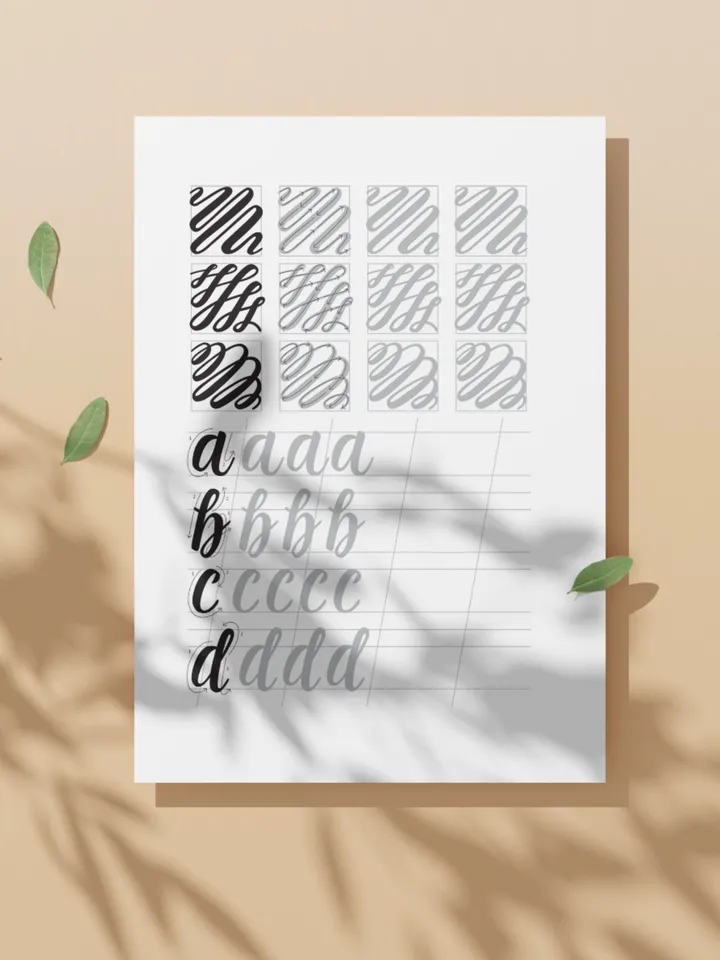 Basics of Brush Pen Calligraphy Practice Sheet Templates, Easy Calligraphy Worksheets