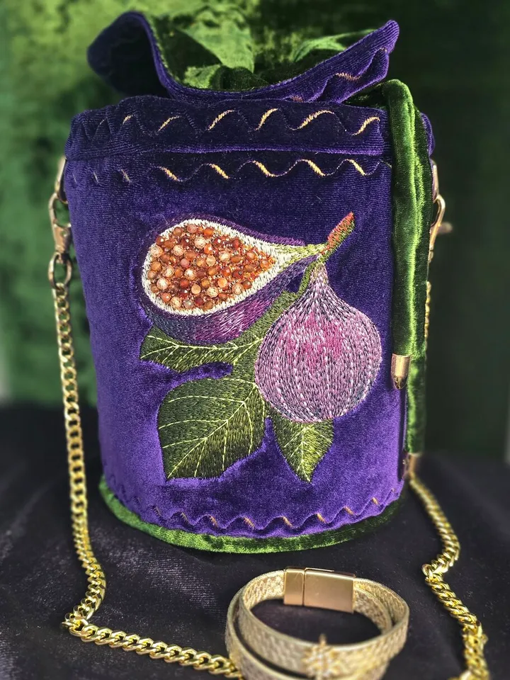 Embroidery of fig fruits and leaves will ideally complement images and accessories in oriental style