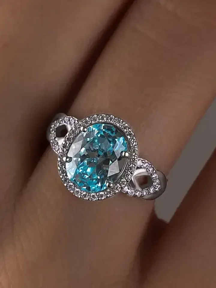 Ring silver 925 with a large blue cubic zirconia