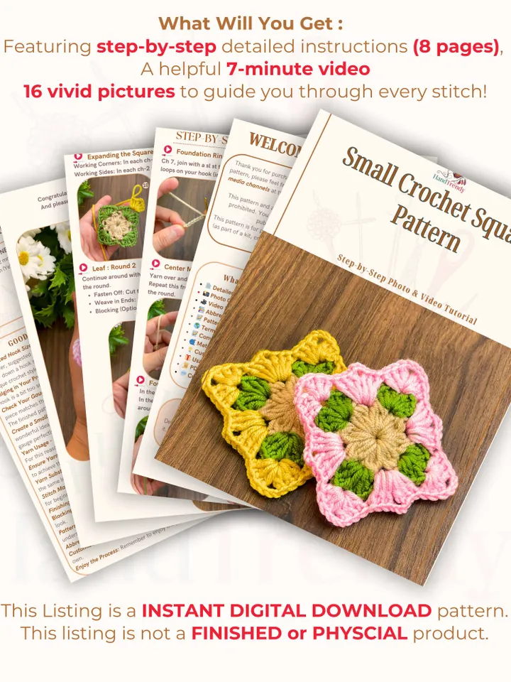 Small Crochet Square Pattern - Beautiful and Easy Granny Squares for Cozy Blankets and Cardigans - Ideal Present for Beginners