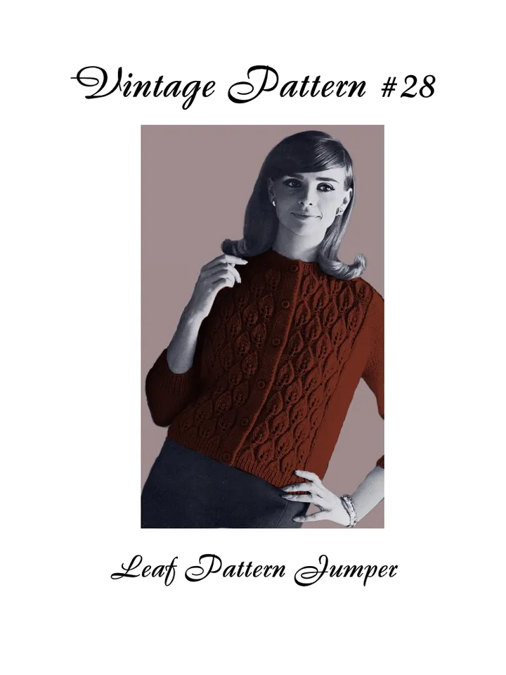 Vintage Knitting Pattern 28 Leaf Pattern Jumper Women