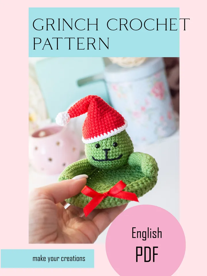 Crochet pattern amigurumi christmas grinch coaster toy pattern PDF file in ENG for beginners