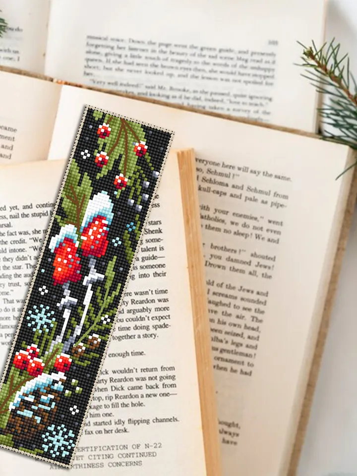 Christmas mushroom bookmark cross stitch pattern PDF download Magic mushroom cross stitch chart Christmas bookmark pattern digital PDF #B203