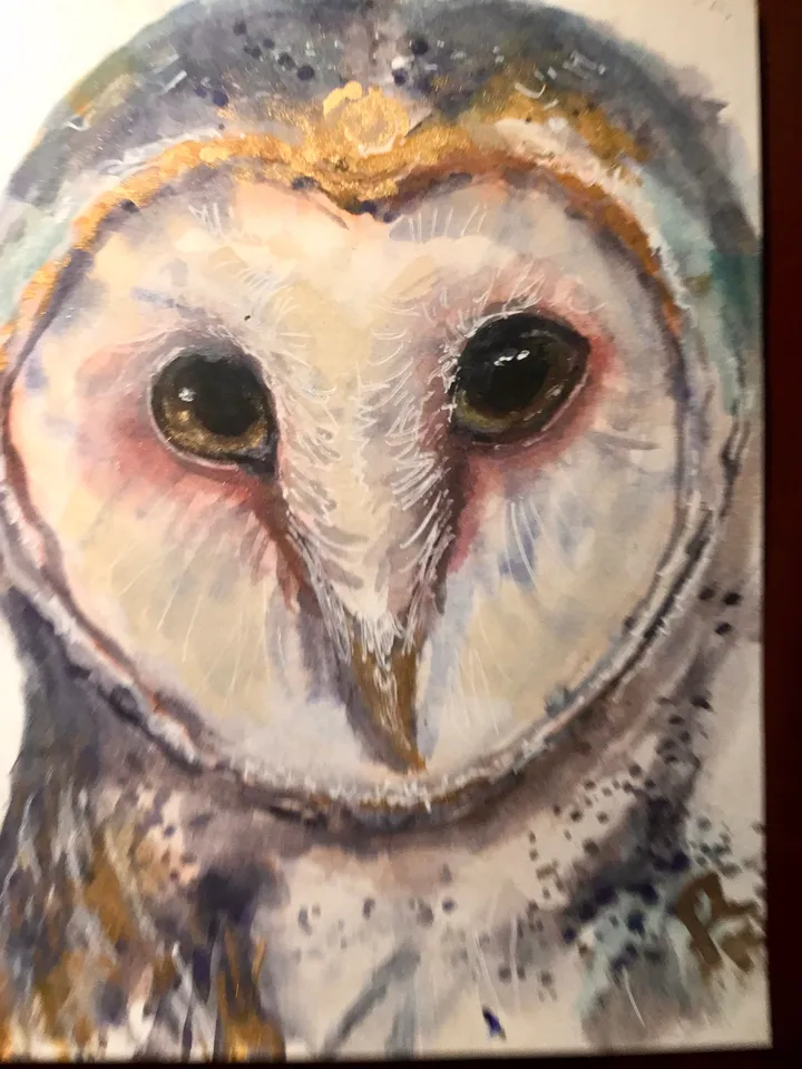 Barn Owl original watercolor painting ,animals watercolor painting small painting gift,ACEO painting,barn owl wall art.