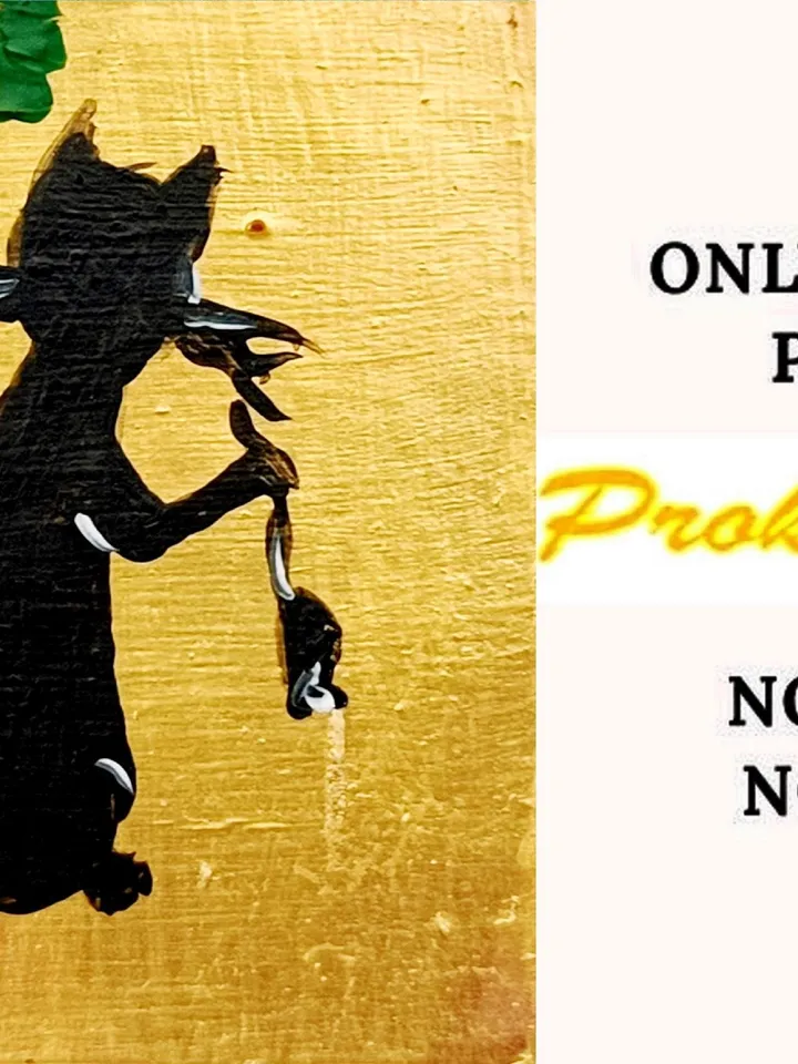 Black cat Mini painting a black cat and mouse painting framed 4x4 in Original Handmade painting Gift by ArtProkopaloSv