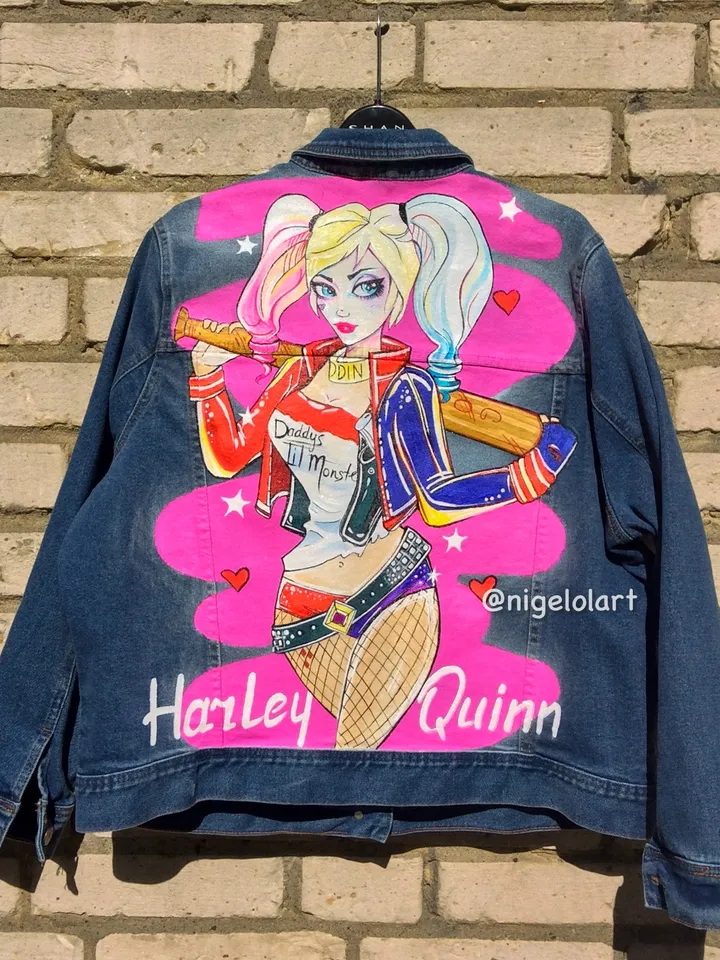 Harley Quinn dc comics dc suicide Painted denim jacket Custom gifts Jean jacket blue denim