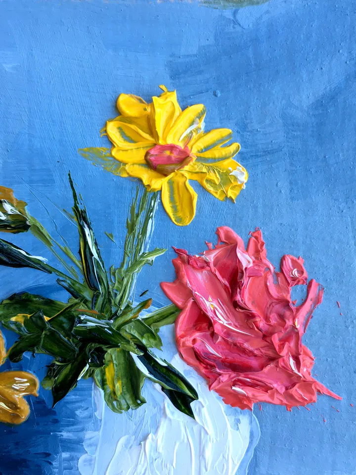 Flowers Painting Original Art Floral Artwork 4 by 4