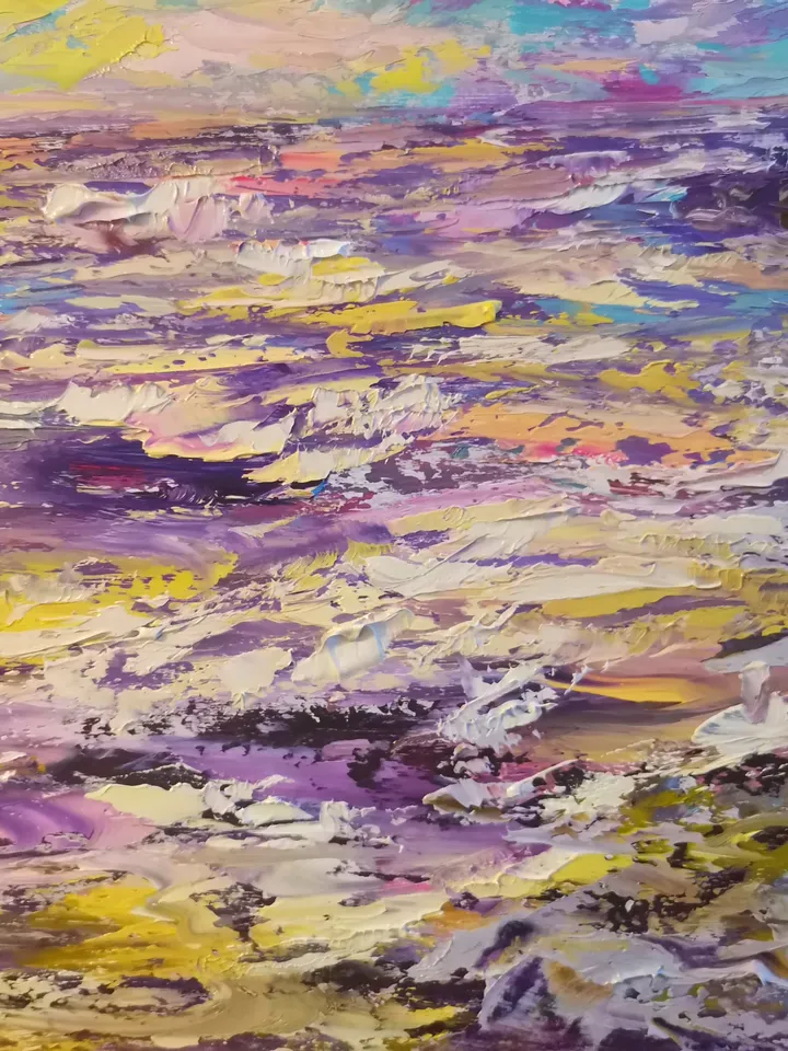 Hawaii Island Sea Sunset Original Art Oil Painting Rocks Gull Artist Svinar Oksana