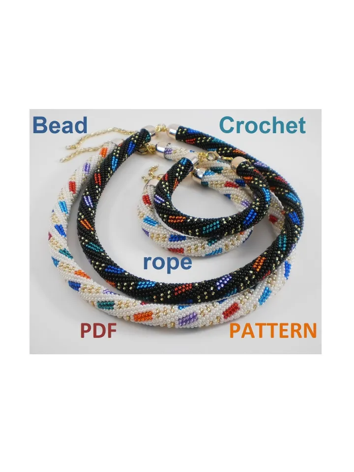 Bead Crochet Necklace Bracelet pattern,Rope bead crochet,pattern seed beads, DIY, bead jewelery, Instant Download, PDF fail