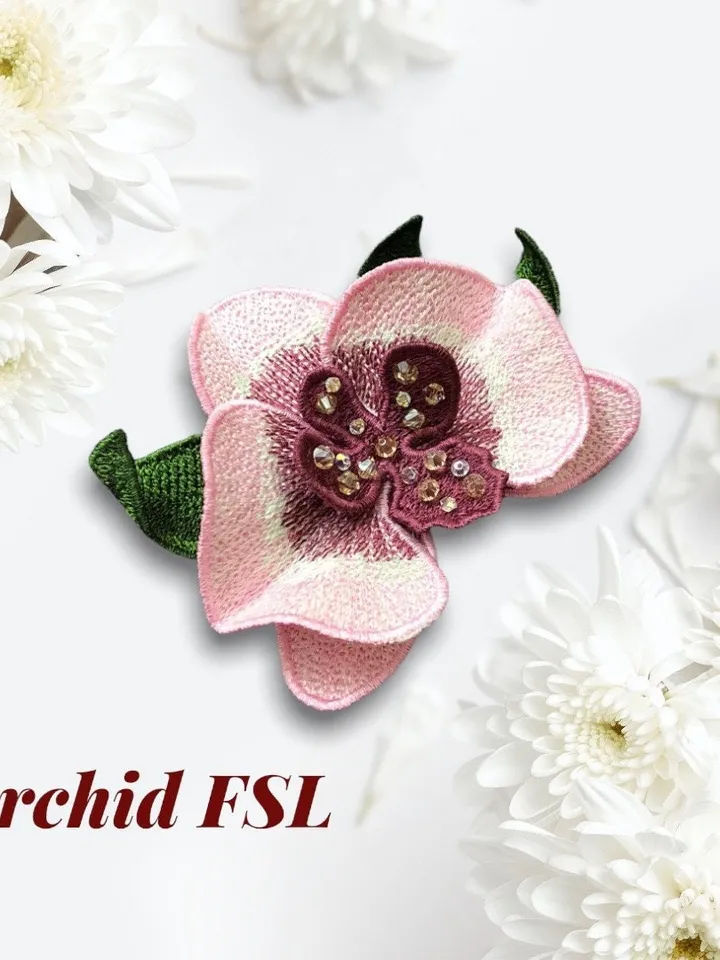 Orchid brooch FSL machine embroidery designs Free standing lace embroidery pattern 3Dflower embroidery motif Flower FSLembroidery broochFSL