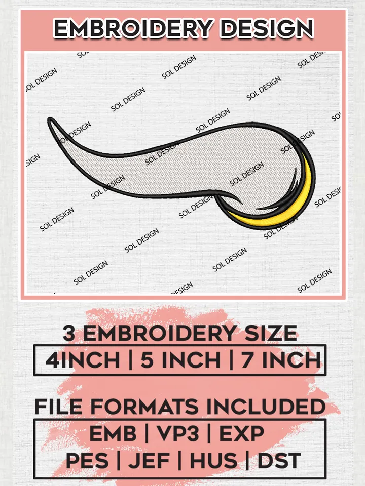 Minnesota Vikings Horn Embroidery Designs, NFL Vikings, NFL Embroidery Designs, NFL Minnesota Vikings Machine Embroidery Design, Digital Download
