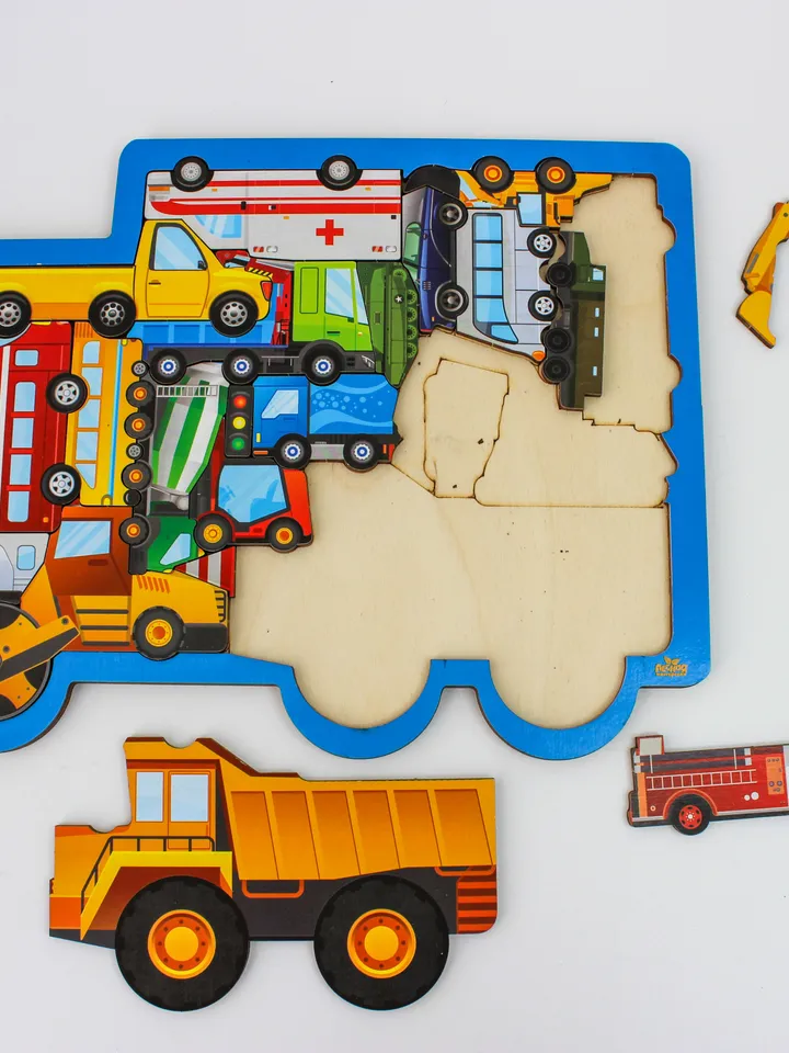 Puzzle board with transport, Wooden Montessori Toddler Toys Age 3 4 5 year