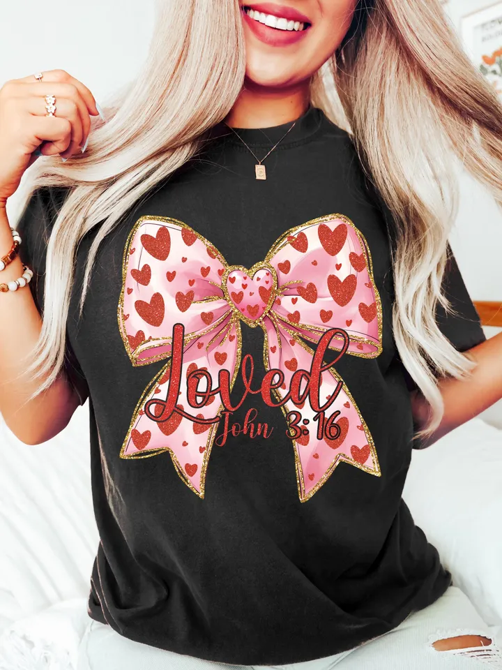 Christian Valentines Png, Loved John 3:16 Png, Retro Valentine Png, Valentines Day Png, Bible Verse Png, XOXO Png, Checkered Varsity Png
