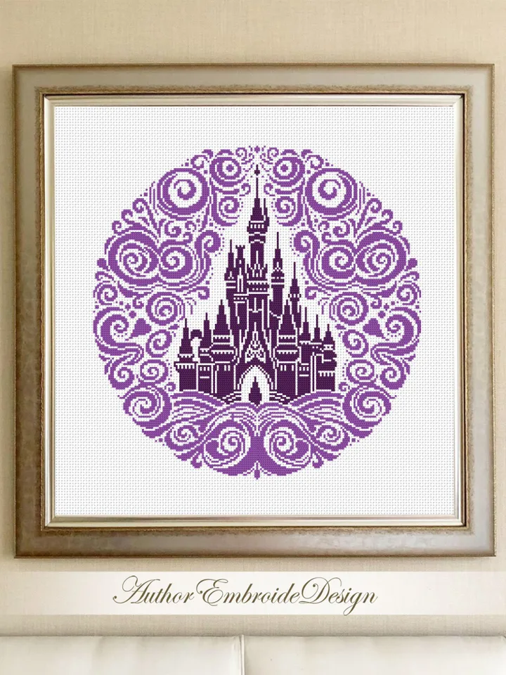 Cinderella castle mandala cross stitch pattern PDF download Magic Kingdom cross stitch chart, Fairy castle silhouette embroidery PDF #C8
