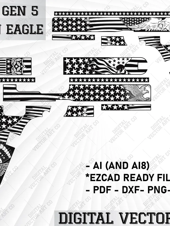 Glock 17 Gen 5 American Eagle,fiber laser engraving files.american svg theme art,glock svg file,engraving patterns,metal work