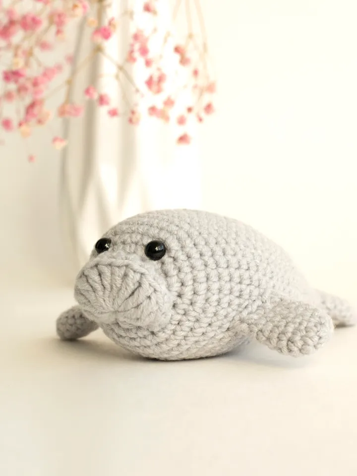 Manatee car hanging accessory for women, rear view mirror charm, cute crochet car pendant, stuffed manatee toy car decor