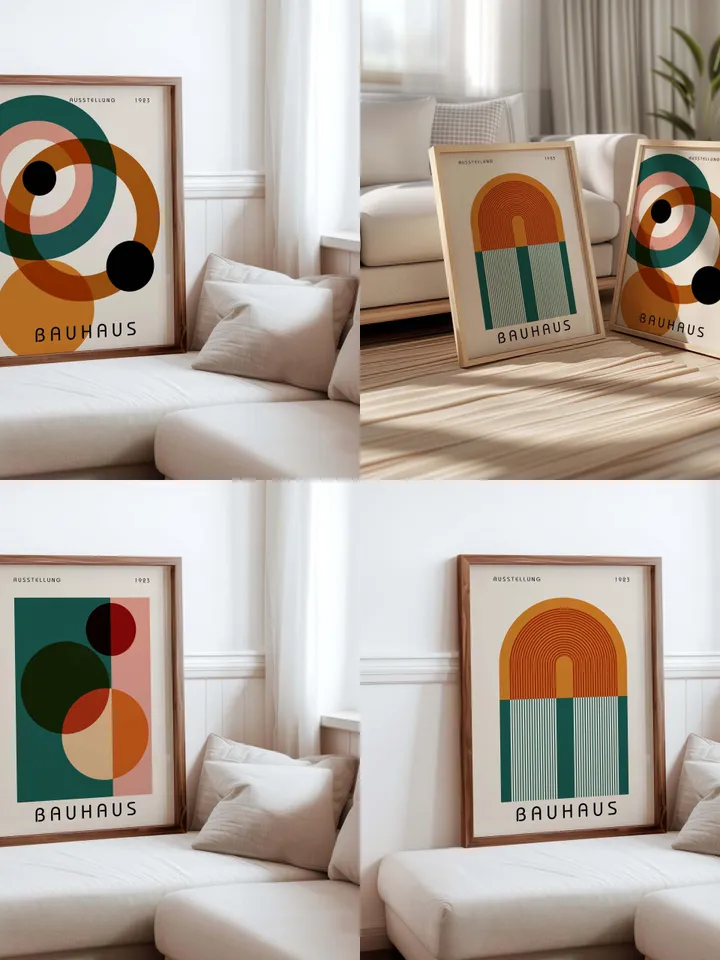 Bauhaus Set of 3 Prints, Vintage Mid Century Modern Posters, Retro Geometric Gallery Wall Set, Minimalist Trendy Wall Decor Digital Download