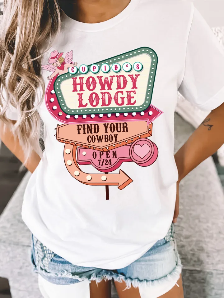Howdy Cupid's Love Lodge PNG, Retro Valentine's Day PNG, Trendy Valentine's PNG, Western Valentine's Png, Trendy Western Png, Trendy Vday