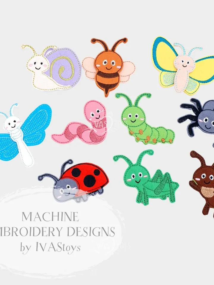 ITH Insect Finger Puppets Embroidery Design Set with Sounds & Games, Felt Bug Pattern, Educational Garden Toy, Digital Download