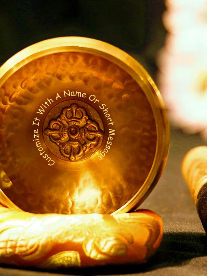 Gandhanra 3.2&quot; Customized Engrave Tibetan Singing Bowl with Cross Vajra Symbol,Personalized  Gift for Sound Healing,Meditation,Relaxation