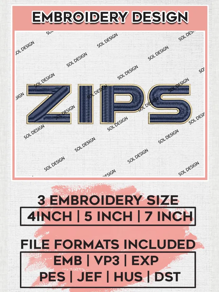 NCAA Zips College Team Writing Logo Embroidery Design Files, NCAA Akron Zips Machine Embroidery, NCAA Teams, 3 sizes, NCAA Machine embroidery designs, Digital Download