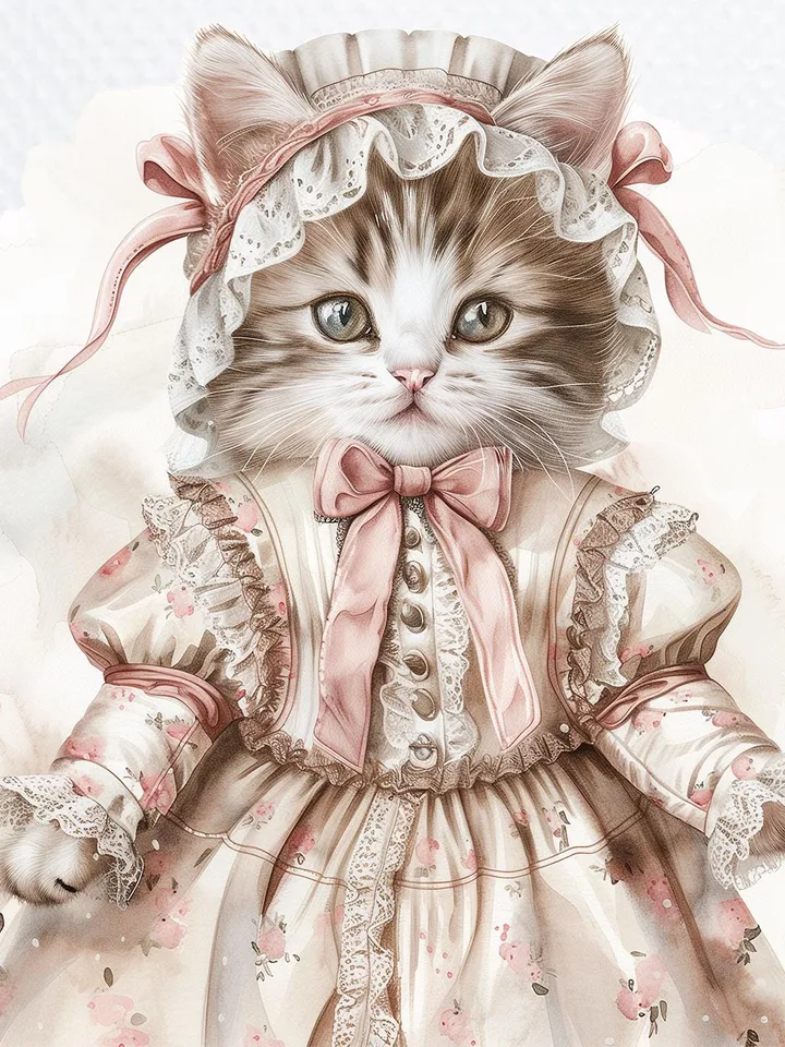 18 Kitten in dress PNG bundle, Floral Kitten Shabby Chic Clipart, Printable Watercolor floral cat Clipart for sublimation, junk journal