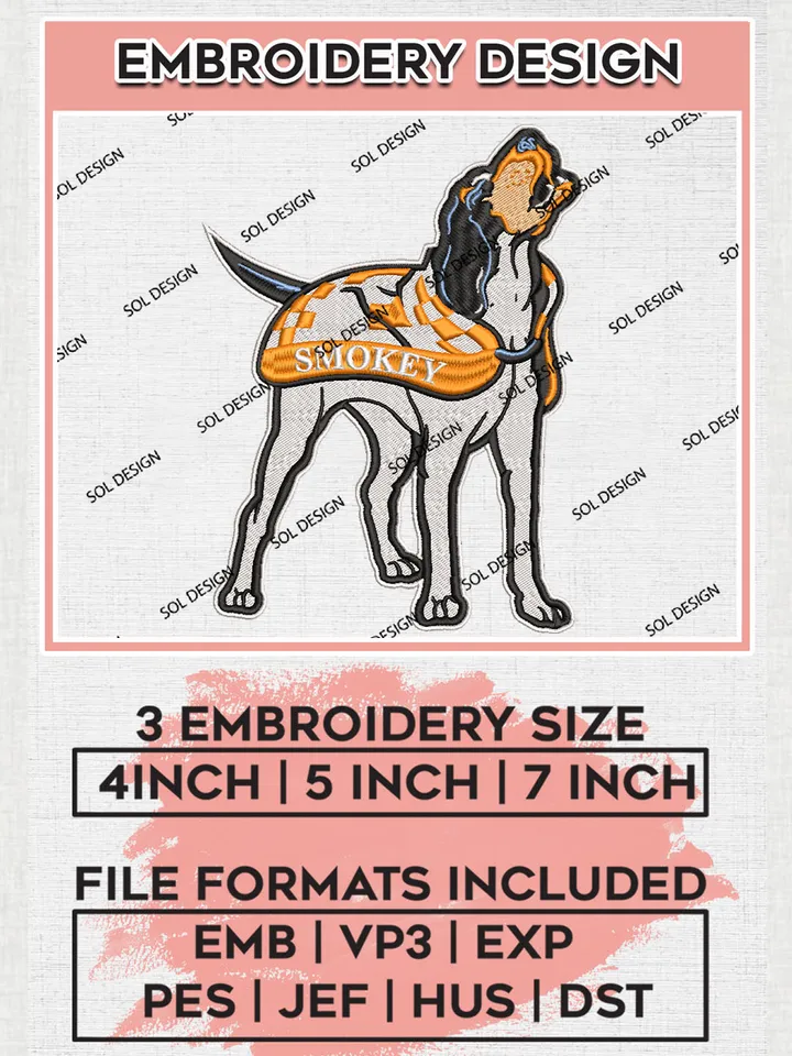 NCAA Tennessee Volunteers Team Smokey Mascot Logo Embroidery Design Files, NCAA Tennessee Volunteers Machine Embroidery, NCAA Teams, Game Day, 3 sizes, NCAA Machine embroidery designs, Digital Download