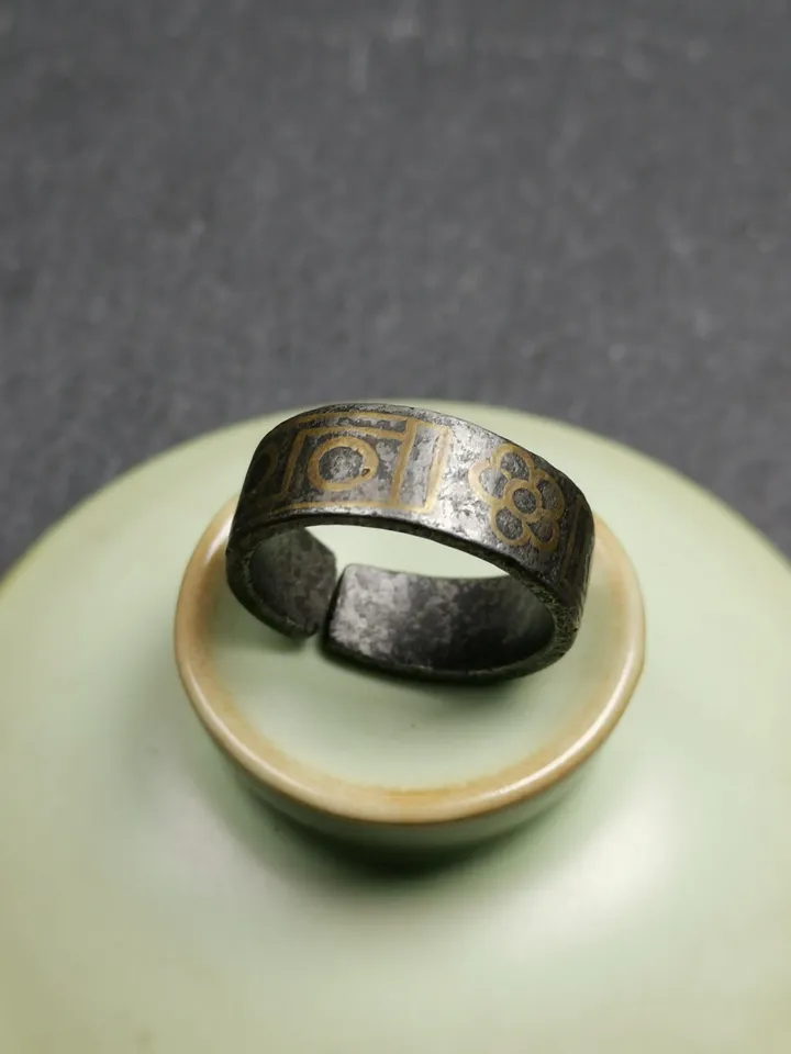 Gandhanra Unique Handcrafted Tibetan Dzi Ring | Protection Jewelry | Cold Iron & Copper Inlay | Adjustable Size | Tibetan Craftsmanship