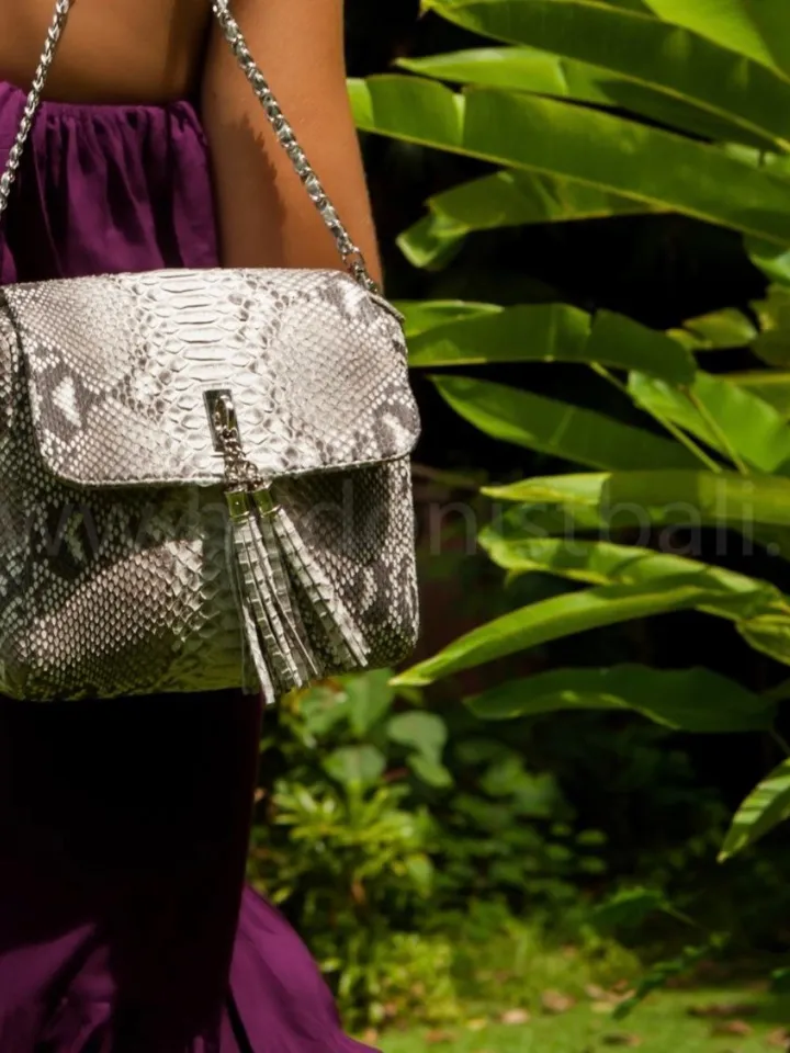 Genuine Python Skin Crossbody Bag Chain Tassel Snakeprint Bag Leather Woman Gray Free Shipping Handmade Summer Clutch Snake Skin Elegant Bag