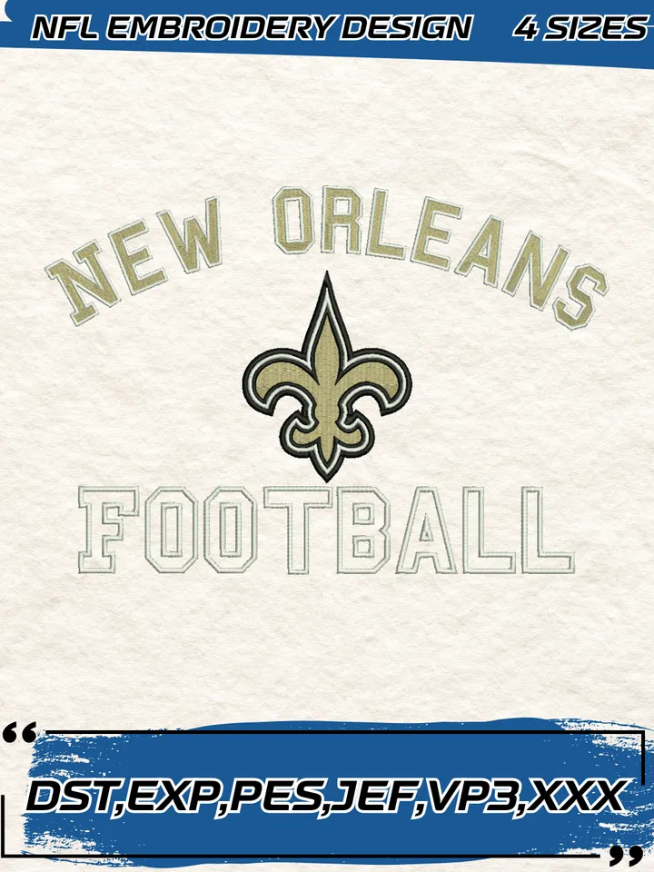 New Orleans Saints Embroidery Designs, Football Team NFL Machine Embroidery Digitized Pes Files, 4 Sizes, Digital Download