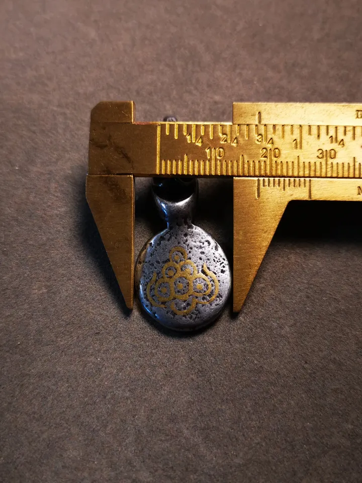 Gandhanra Handmade Buddhist Amulet,Skull Sītavana and Flame Pendant,Cold Iron inlaid Copper