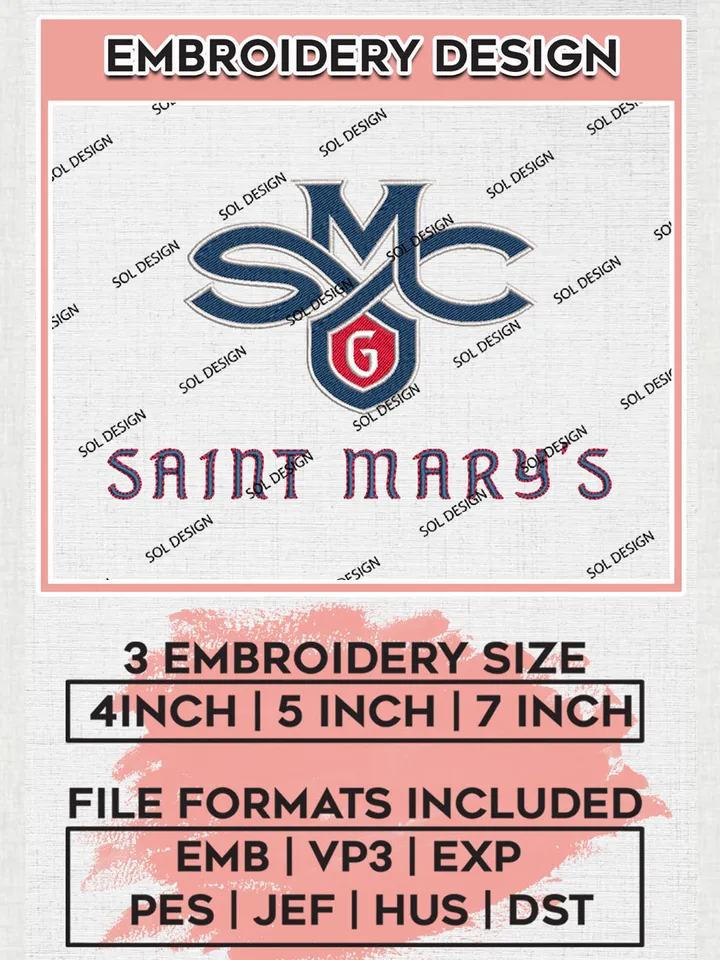 NCAA Saint Mary's Team Logo embroidery designs, NCAA Saint Mary's Gaels Logo Machine embroidery designs, NCAA Logo embroidery designs, NCAA Lopes Machine embroidery designs, Digital Download