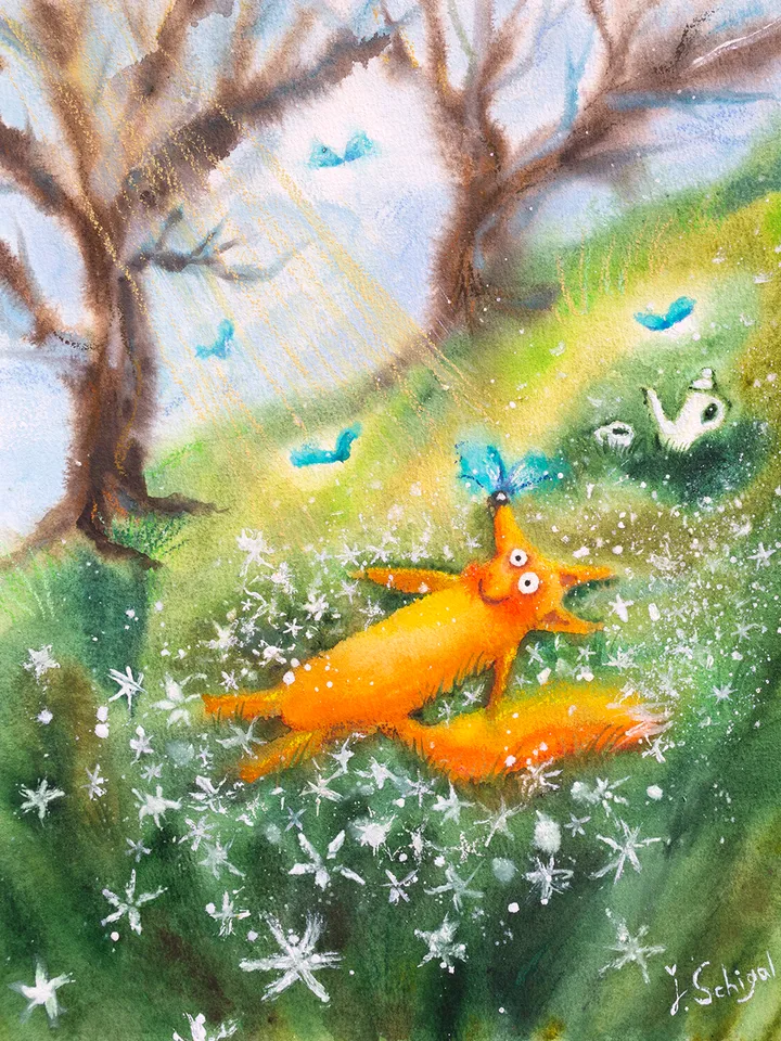 27×34 Artwork by Julia Schigal "The Star Fishing"- watercolor, gouache, pastel