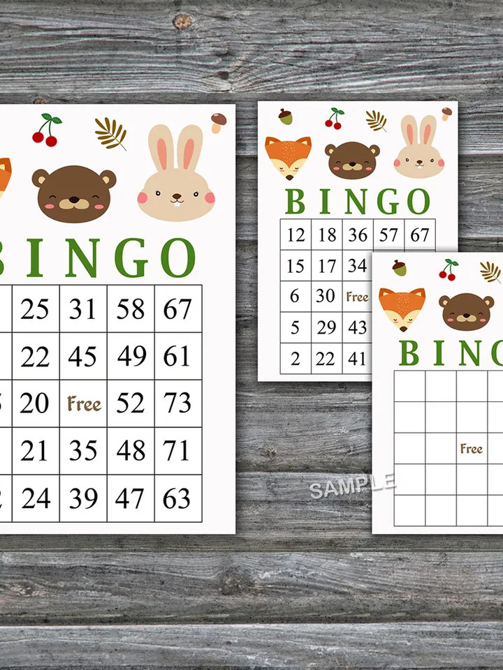 Woodland animals bingo cards,Woodland bingo game,Woodland Printable bingo cards,60 Bingo Cards,INSTANT DOWNLOAD--354