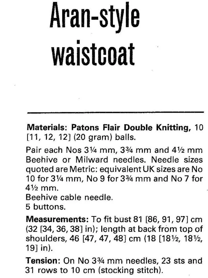 Waistcoat pattern, waistcoat knitting pattern, women ladies waistcoat, cable aran waistcoat vest knitting pattern pdf