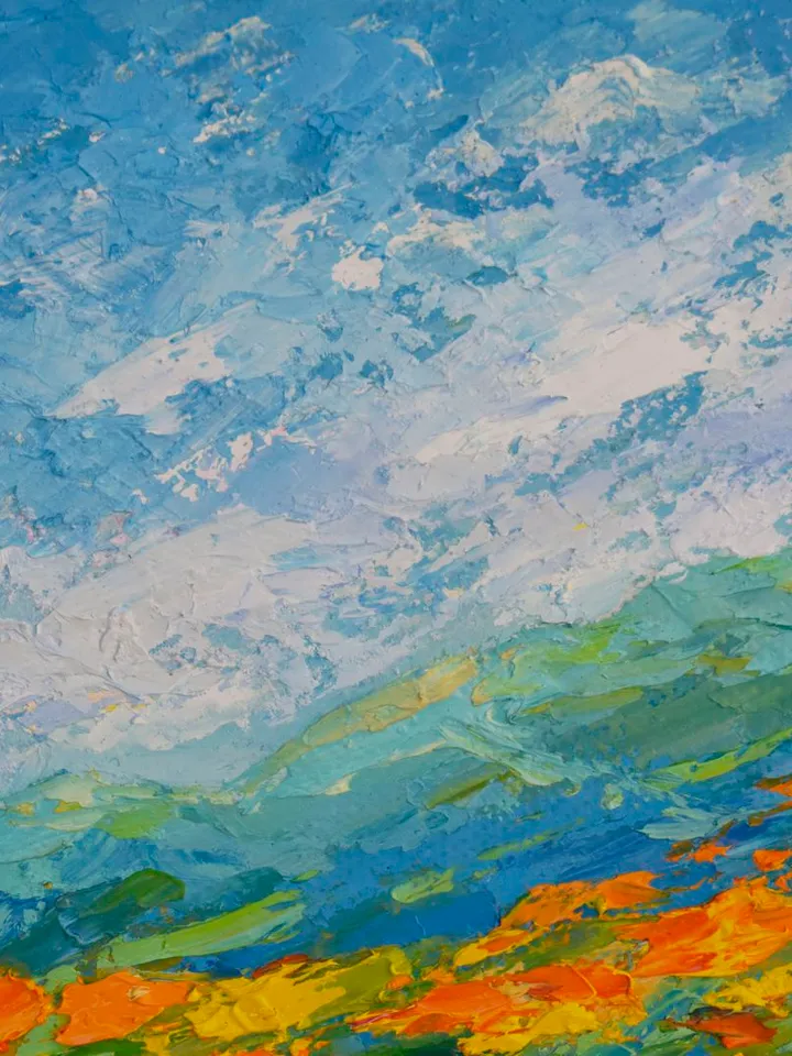 Poppy Painting Mountain Landscape Original Art 8 by 12 inch California poppies Art Wildflower Painting by Juliya JC