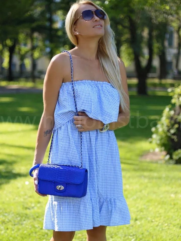 Blue Genuine Python Skin Crossbody Chain Bag | Bright Summer Bag | Elegant Women Bag | Chain Strap Crossbody Ultramarine Royal Blue Purse