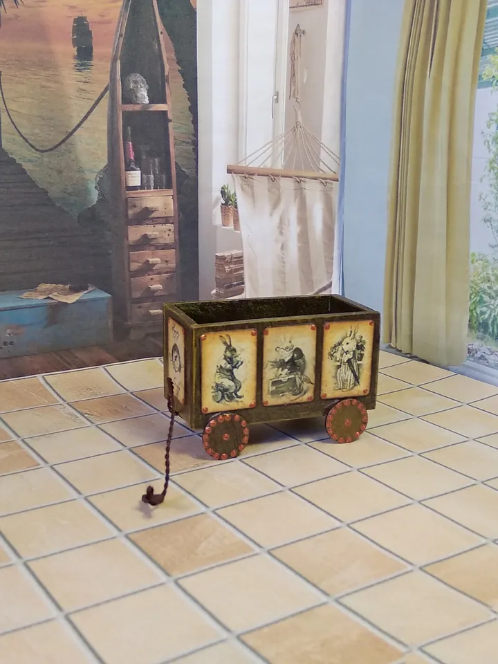 Toy trolley. Toy for dolls. Puppet miniature.1:12 scale.