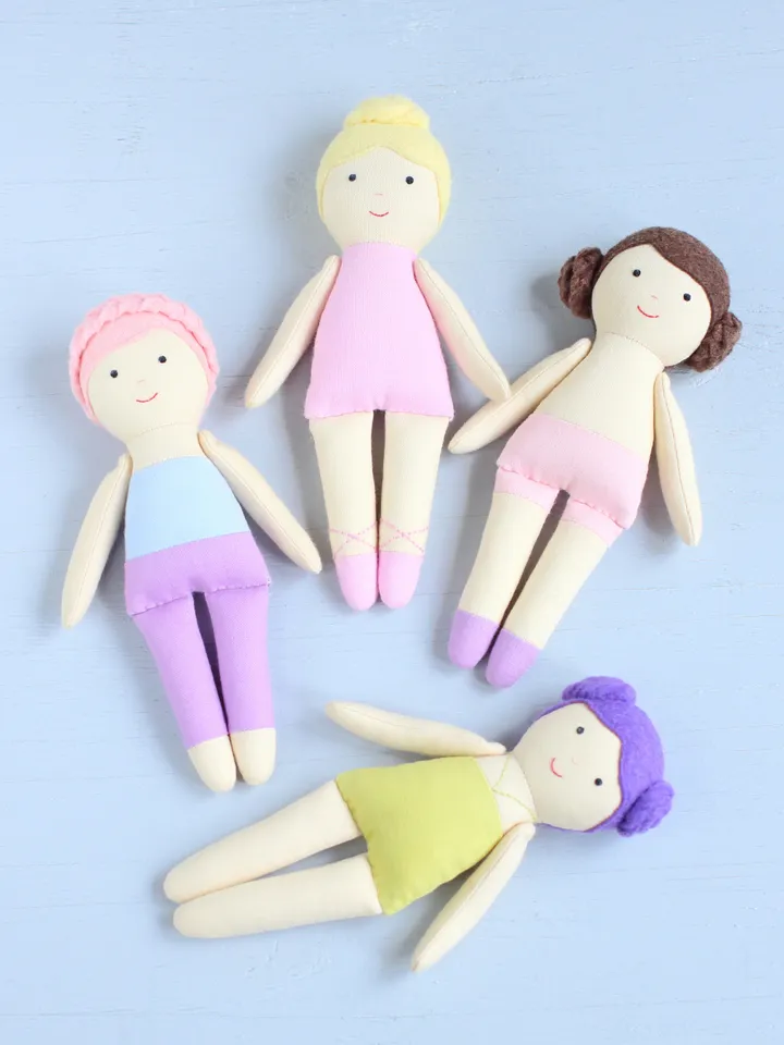 PDF Four 16 cm (6″) Mini Rag Dolls Sewing Pattern