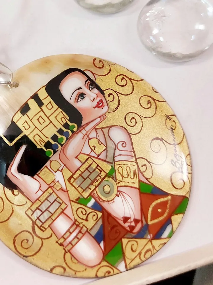 Klimt necklace "The Waiting" Gustav Klimt pendant Hand paint necklace pendant Hand painted miniature painting