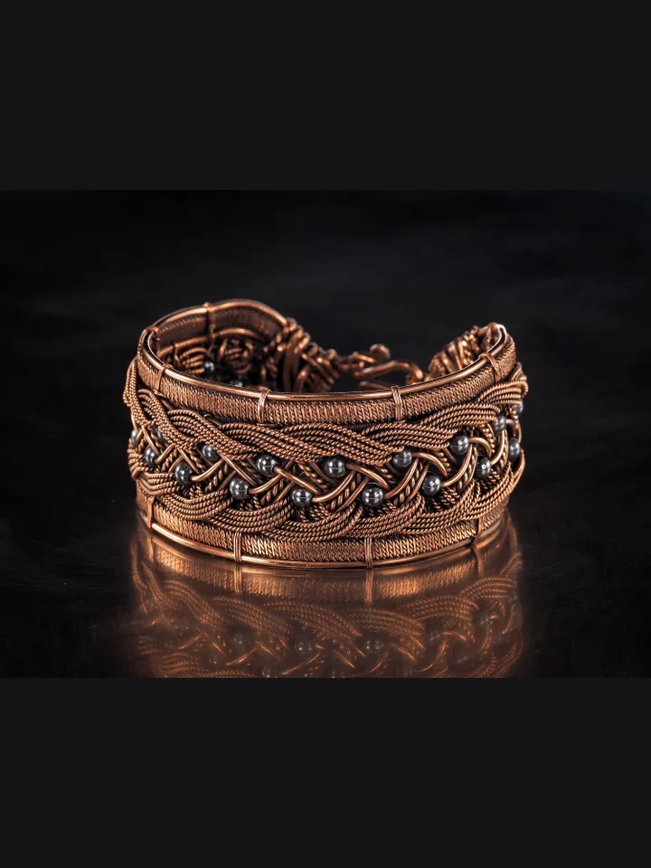 Copper wire wrapped bracelet with hematite for lady Antique style WireWrapArt