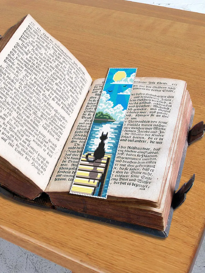 Bookmark cross stitch pattern download PDF Modern handmade bookmark digital Black cat embroidery beginners Nature cross stitch chart #B58