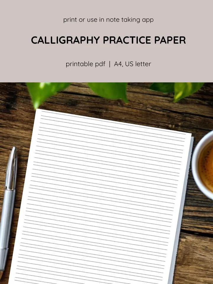 Printable Blank Handwriting. Lettering practice. Worksheet. Graph Paper. Handwriting Guide. Calligraphy Sheet.