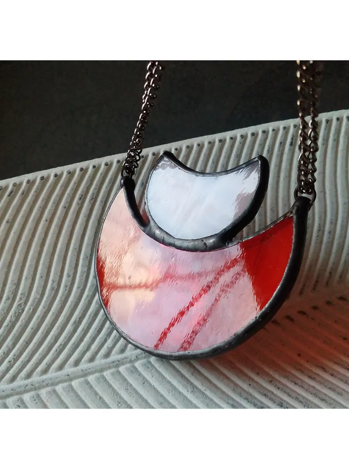 Moon crescent necklace, blood moon necklace, black lilith, soldered crescent, Halloween moon, witchy aesthetic