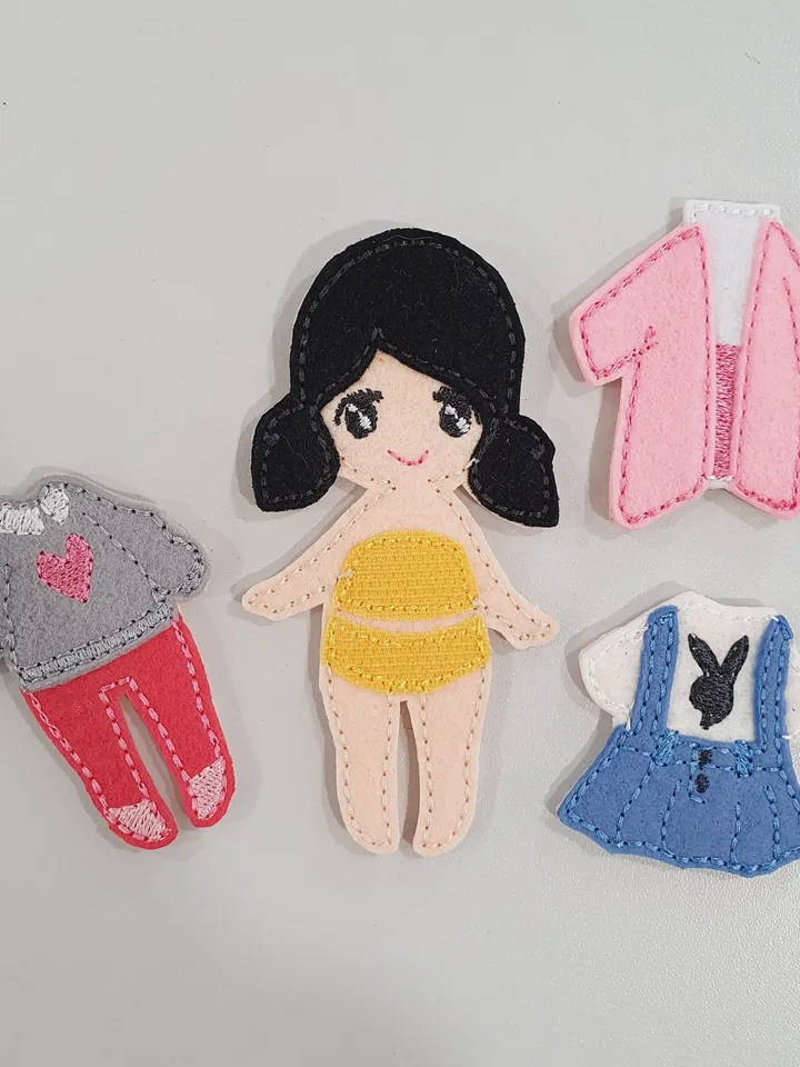 Felt Dress Up Doll ITH Embroidery Design Set, Quiet Book Doll with Clothes Pattern, Paper Doll Style Toy 4x4 Hoop Download